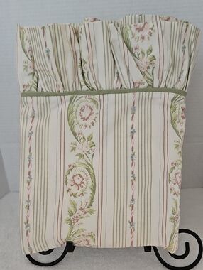 Burlington Floral Stripe Ruffled Sage Soft Rose Pink Cotton Full Flat Sheet